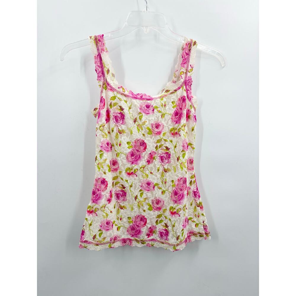 Hanky Panky Rose Floral Signature Lace Cami Camisole M Medium Pink Green